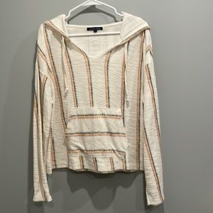 Ocean Drive beach hoodie, size large cream with red yellow and gray stripes